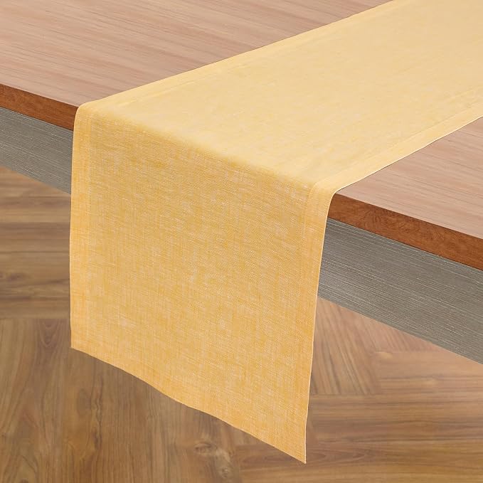 Solino Home Linen Table Runner 72 Inches Long - Athena, 100% Pure Linen Chambray Mustard Yellow Table Runner 14 x 72 Inch for Dining, Summer