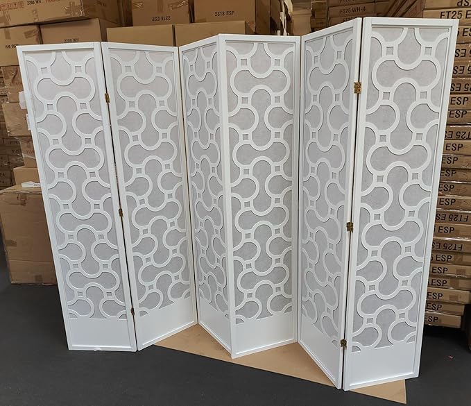 Kinyaku Harmony Grid Room Divider, 3-8 Panels (White, 6 Panels)