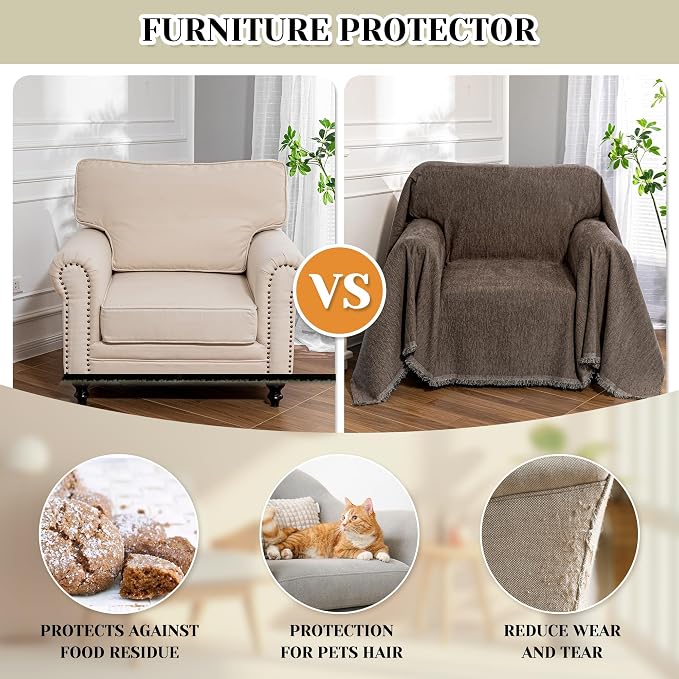 MEETSKY Oversized Chair Cover Small Couch Cover Chair Covers Armchair for Dog Sofa Throw Cover for Sofa Single Recliner, Chenille Sofa Slipcovers for Pets, 71" x 91", Dark Chocolate