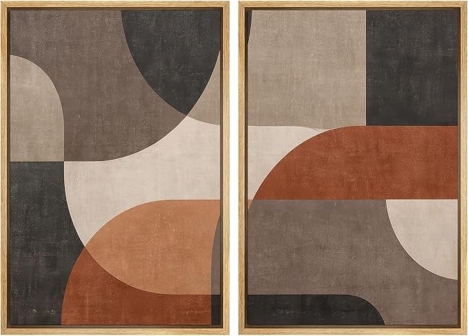 SIGNWIN Framed Canvas Print Wall Art Set Earth Tone Abstract Geometric Shapes Illustrations Graffiti & Street Art Modern Art for Living Room, Bedroom, Office - 16"x24"x2 NATURAL