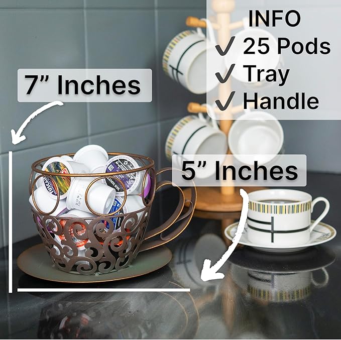 Made Easy Kit Coffee Pod Basket Organizer Practical Decoration - Compatible with Keurig K-Cup Pods & Capsules - Home Cafe Bar Decor Useful Kitchen Countertop Freestanding (Cup & Tray)