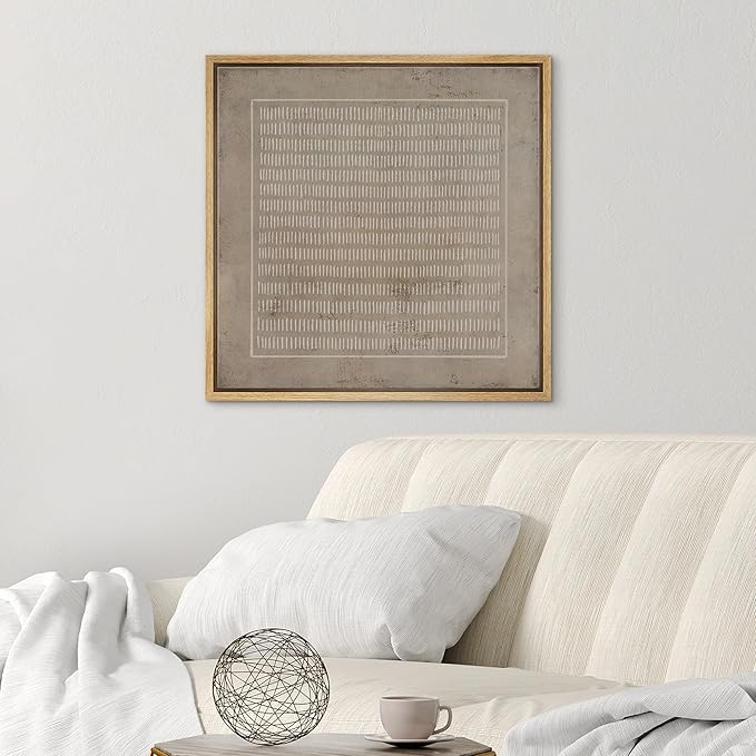 SIGNWIN Framed Canvas Print Wall Art Grunge Pastel Geometric Line Collage Abstract Shapes Illustrations Modern Art Decorative Boho Relax/Zen Nordic for Living Room, Bedroom, Office - 24"x24" Natural