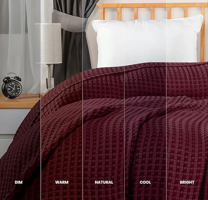 Utopia Bedding 100% Cotton Waffle Weave Blanket Twin Size for Couch Sofa Bed - Lightweight, Breathable Summer Blankets Soft and Cozy, Gifts for Women Home Room Decor (Burgundy, 90x72 Inch)