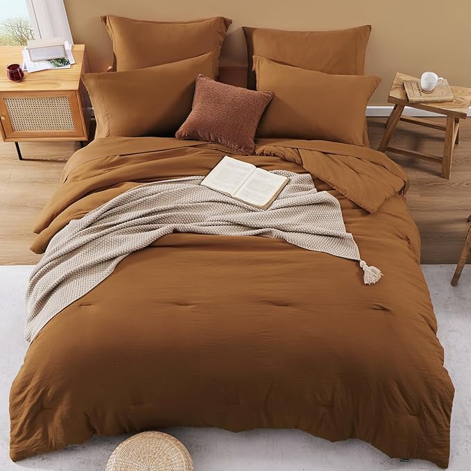 WRENSONGE Full Size Comforter Sets- 7 Pieces Soft Terracotta Bed in a Bag with Fitted Sheet, Flat Sheet, 2 Pillow Shams, 2 Pillowcases, Warm Bedding Sets for All Season