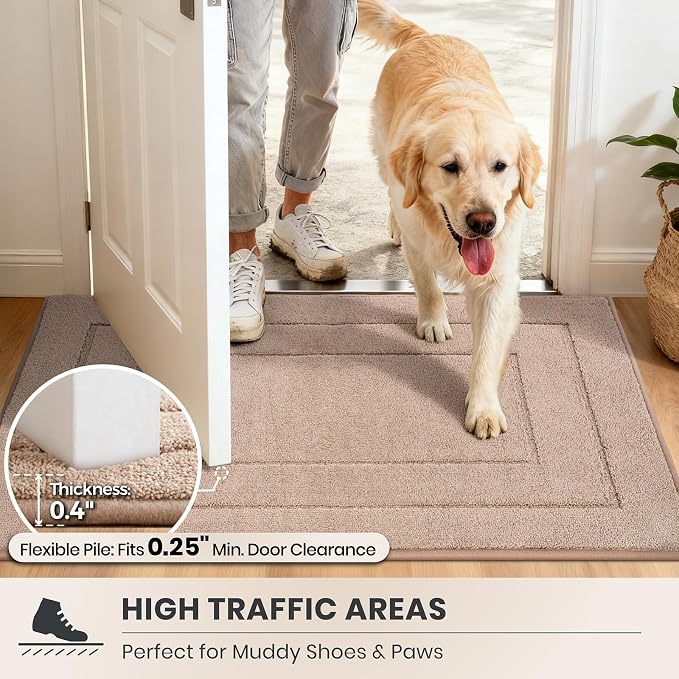 PURRUGS Dirt Trapping Door Mat 34" x 59", Non-Slip/Skid Machine Washable Entryway Area Rug, Dog Doormat, Super Absorbent Welcome Mat for Muddy Wet Shoes and Paws, Beige