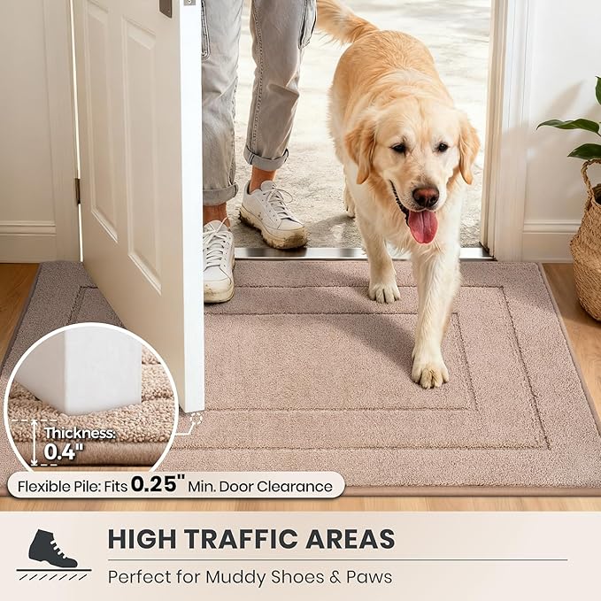 PURRUGS Dirt Trapping Door Mat 32" x 47", Non-Slip/Skid Machine Washable Entryway Rug, Dog Doormat, Super Absorbent Welcome Mat for Muddy Wet Shoes and Paws, Beige