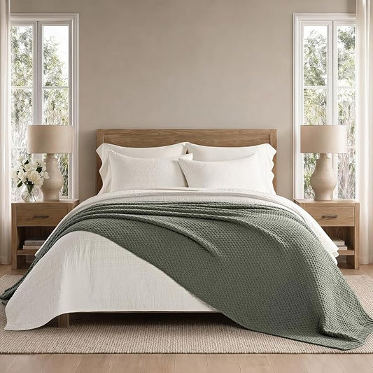 EVERGRACEHOME Chunky Chenille Knit Throw Blanket for Couch, Soft Luxurious Oversized Queen Moss Stitch Blanket for Bed, Cozy Farmhouse Knitted Throw for Sofa, Dried Thyme, 90" x 90"