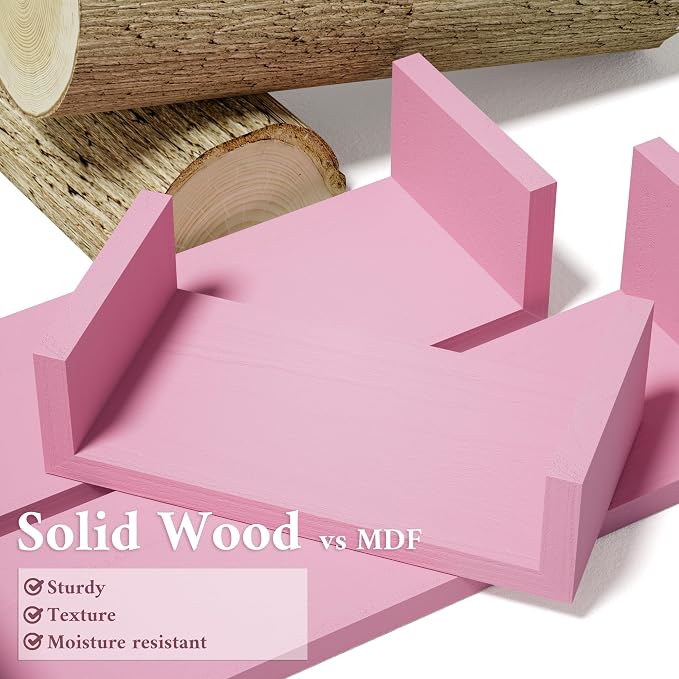 SRIWATANA Floating Shelves Wall Mounted, Solid Wood Wall Shelves, Pink