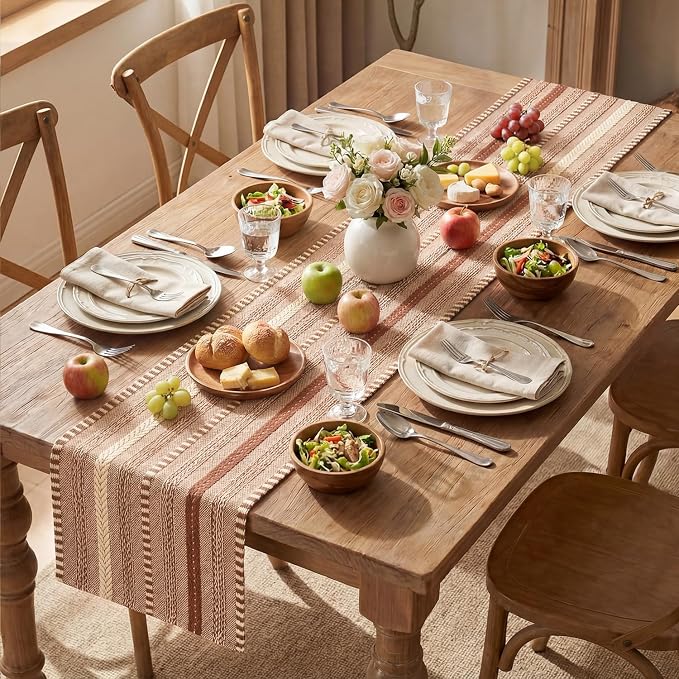 Artoid Mode Caramel Farmhouse Woven Table Runner, Seasonal Holiday Rustic Kitchen Dining Table Decoration for Home Party Decor 12x48 Inch