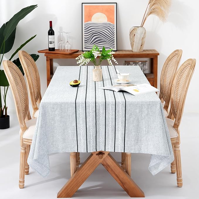 Chassic 54 x 72 inches Farmhouse Style Linen tablecloths, Boho Wrinkle Resistant Washable Small Rectangle Table Cloth for Dining Room, Kitchen, Wedding and Holiday Decorative - Striped Grey