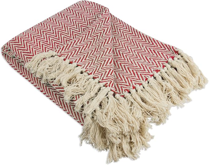 DII Chevron Throw Collection Handloomed Cotton, 50x60, Tango Red