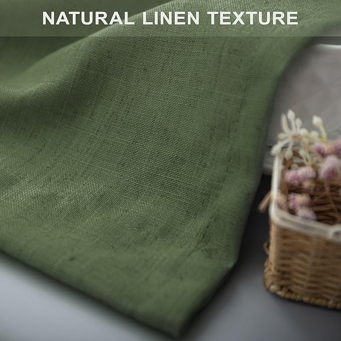 Pitalk Olive Green Curtains 90 Inch Length for Dining Room 2 Panel Set Back Tab Pocket Linen Sheer Boho Farmhouse Decoration Light Green Curtain for Boys Bedroom Baby Teen Toddler Playroom 7.5 FT Long