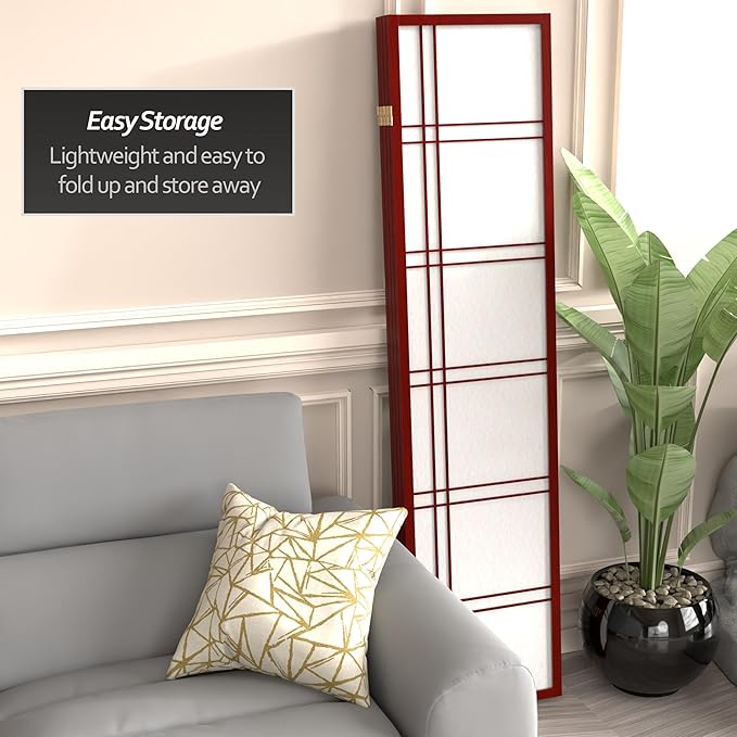Red Lantern 6 ft. Tall Double Cross Shoji Screen - Rosewood - 4 Panels