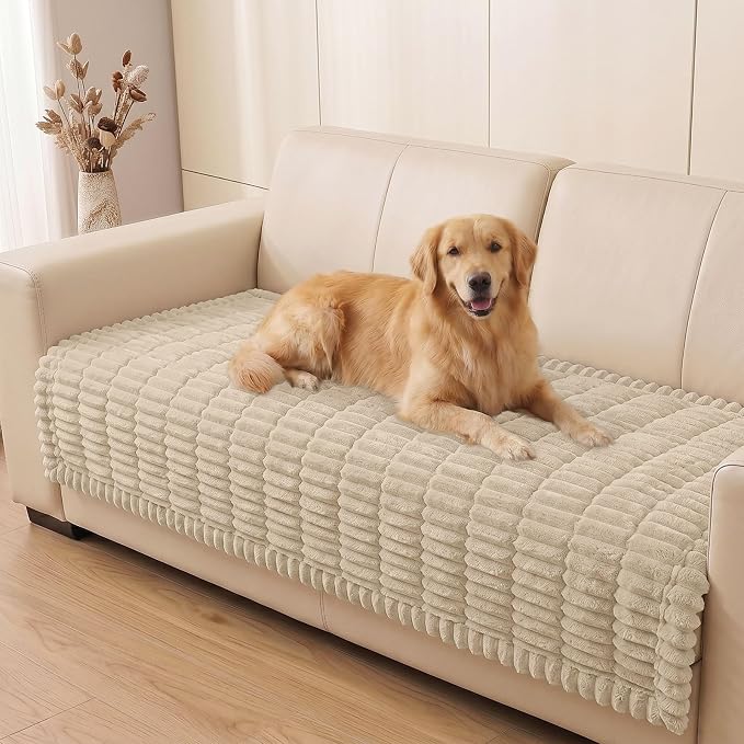 Smiry Couch Cover for Dogs, Non Slip Washable Sofa Protector for Pets, Soft Furniture Cover for Pet, Stylish Sofa Covers, Cozy Protect Against Fur, Dirt & Everyday Messes (Apricot, 35.4" x 82.7")