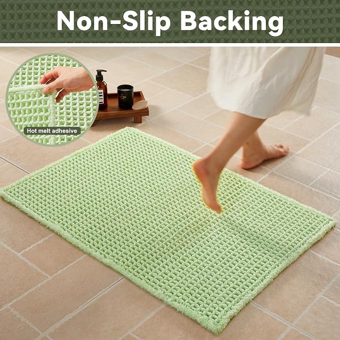 Triohero Waffle Bath Mat, Small Boho Bathroom Rugs Non Slip Washable, Ultra Soft Super Absorbent Quick Dry Farmhouse Bathroom Decor, 16" x 24", Pale Green