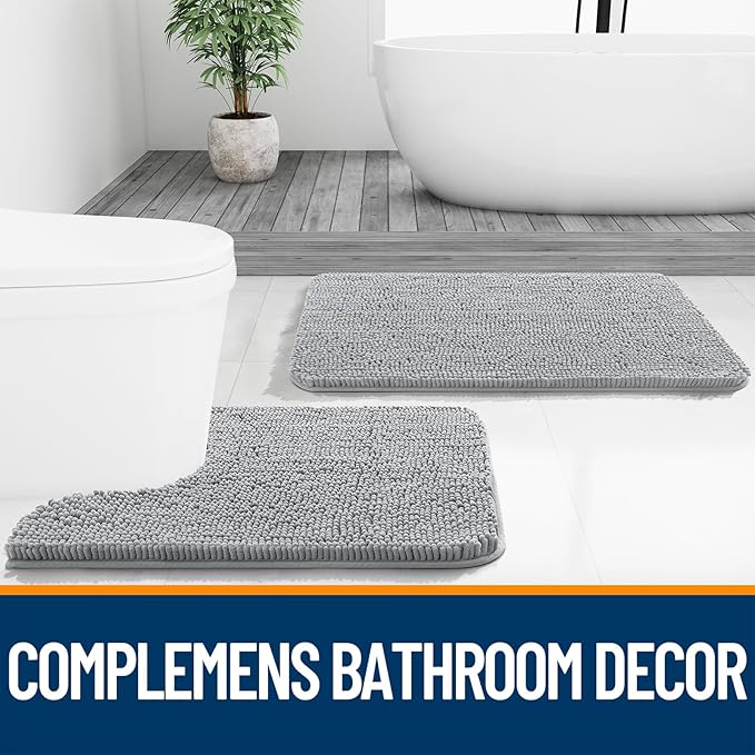 OLANLY Large Bathroom Rugs 59x35, Extra Soft Absorbent Chenille Bath Rugs, Rubber Backing Quick Dry, Machine Washable Bath Mats for Bathroom Floor, Tub and Shower, Home Decor Accessories, Light Grey