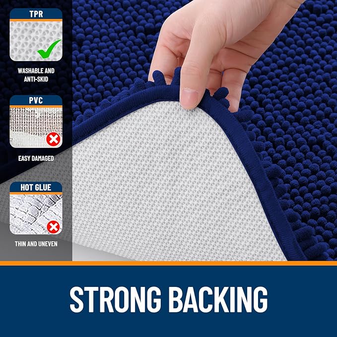 OLANLY Large Bathroom Rugs 44x32, Extra Soft Absorbent Chenille Bath Rugs, Rubber Backing Quick Dry, Machine Washable Bath Mats for Bathroom Floor, Tub and Shower, Home Decor Accessories, Navy