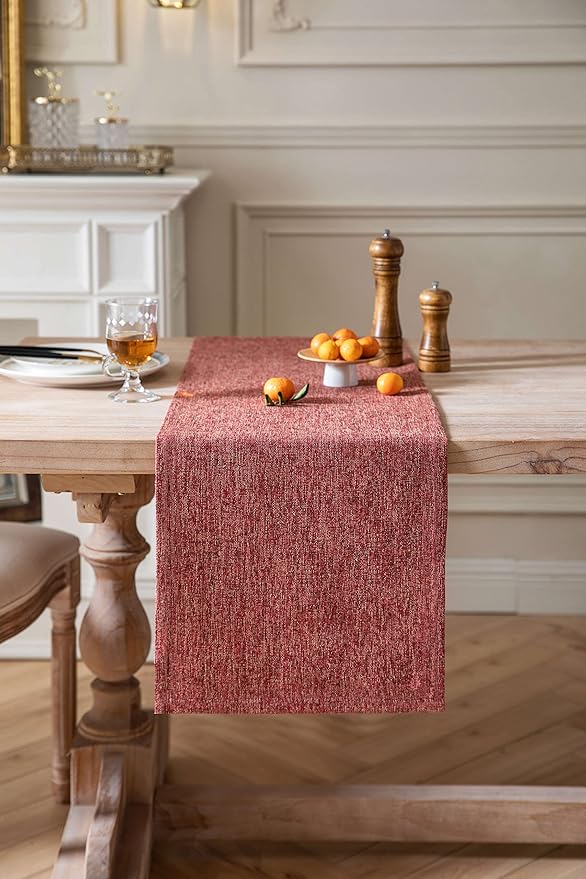 ZeeMart Burlap Style Farmhouse Table Runners 60 Inches Long, Red Rustic Woven Dining Table Runner for Everyday Use, 14x60 Inches, Red