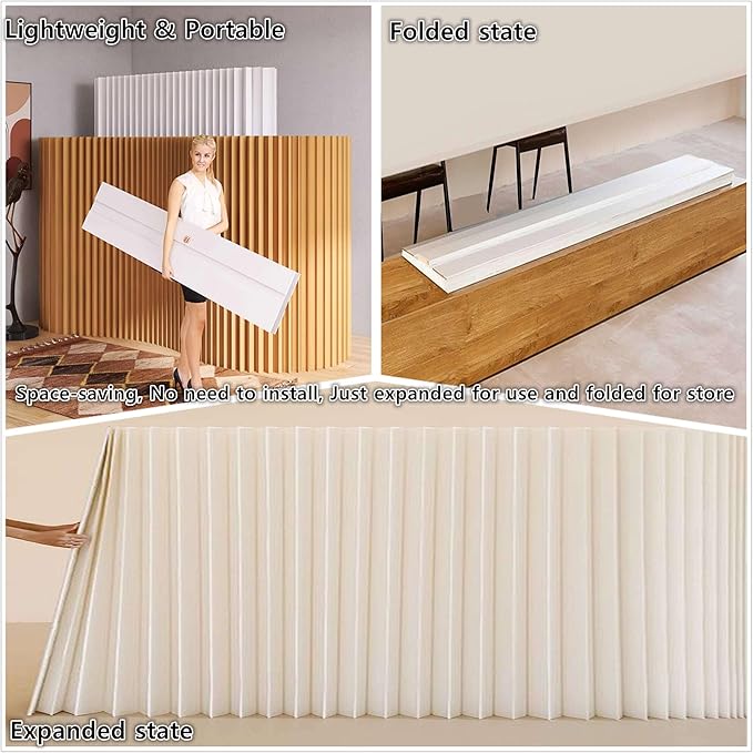 Folding Paper Room Divider Panel, Portable Partitions Wall Divider for Room Separation, Retractable Accordion Privacy Screens for Dorm Studio Office, Easy for Use and Store, Versatile Shapes, White