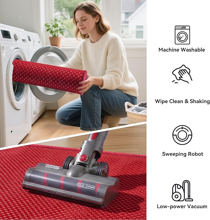 YDKGL 2x6 ft Kitchen Runner Rug Mat Non Slip Boho Woven Hallway Runner Washable, Soft Long Entryway Laundry Hall Floor Runners Rugs Carpet for Indoor Backdoor Bedroom Kitchen Living Room, Red