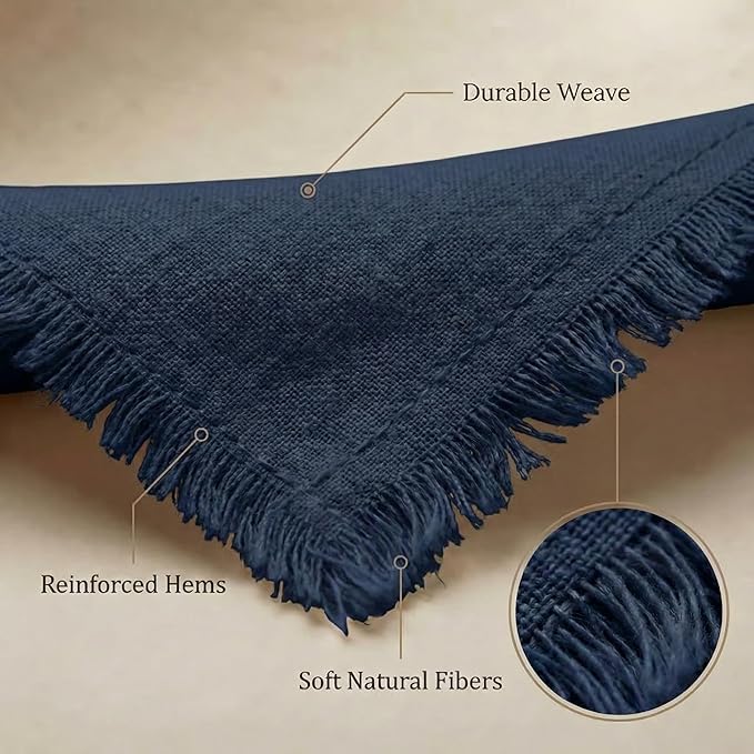 ACCENTHOME Navy Cotton Linen Napkin Set of 12 18x18 inch Dinner Napkins - Washable Soft Premium Hotel Quality Reusable Hemmed Edges Napkins Perfect Table Linens for Family Dinners, Weddings
