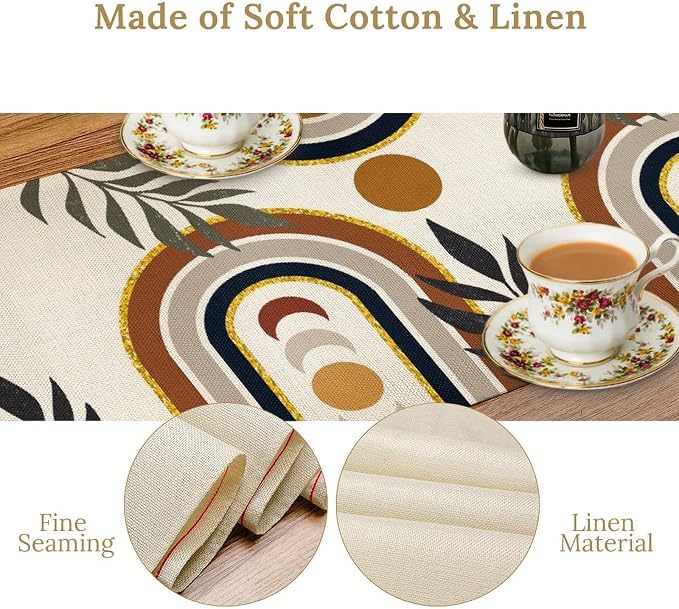 Mid Century Modern Table Runner Sun Tropical Leave Minimalistic Rainbow Boho Decor for Kitchen Party Home Dining Room Table 13x36in