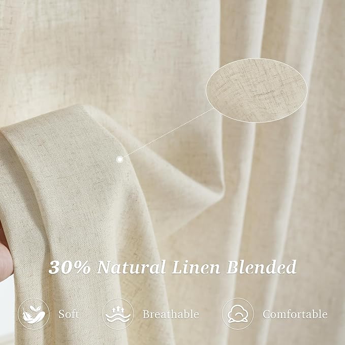 StangH Sheer Linen Curtains 84 inch Length 2 Panels Set, Natural Flax Linen Semi Sheer Curtains Soft Breathable Light Filtering Farmhouse Drapes for Living Room Sliding Door, W55 x L84