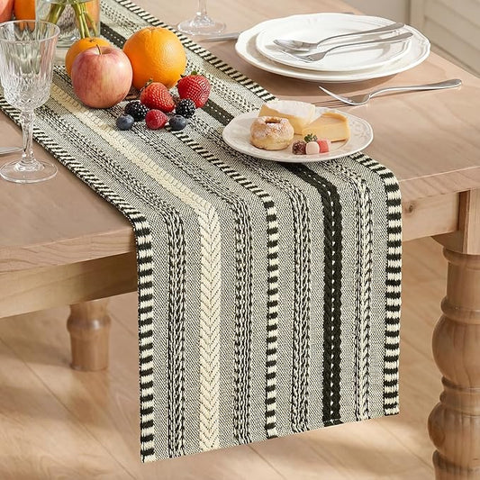 Artoid Mode Black Farmhouse Woven Table Runner, Seasonal Holiday Rustic Kitchen Dining Table Decoration for Home Party Decor 12x60 Inch