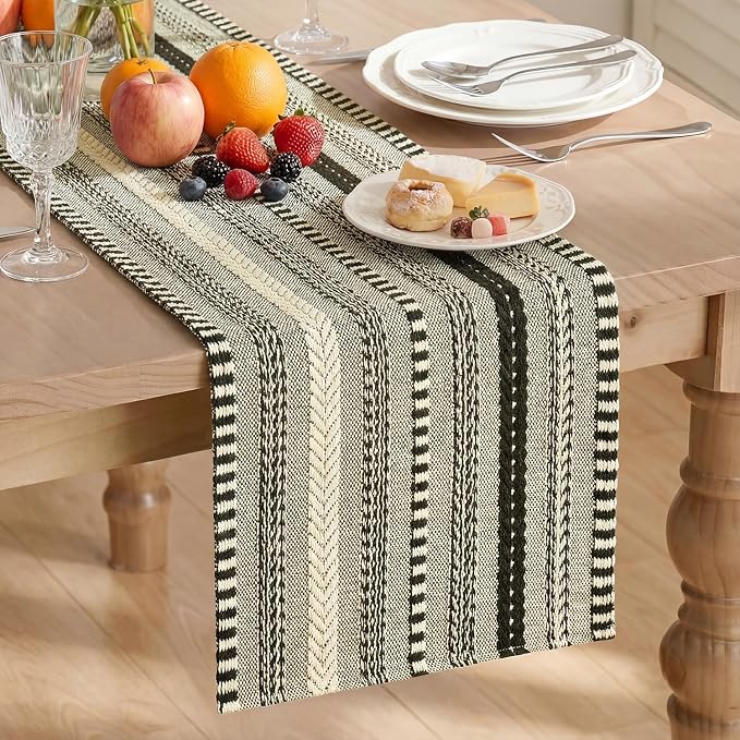 Artoid Mode Black Farmhouse Woven Table Runner, Seasonal Holiday Rustic Kitchen Dining Table Decoration for Home Party Decor 12x48 Inch