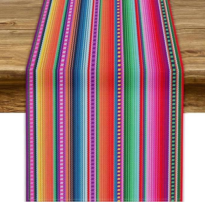 YCness Mexican Striped Table Runner Mexican Poncho Pattern Traditional National Ornament Table Runner for Party Living Room Home Bedroom Kitchen, 13x90 Inch