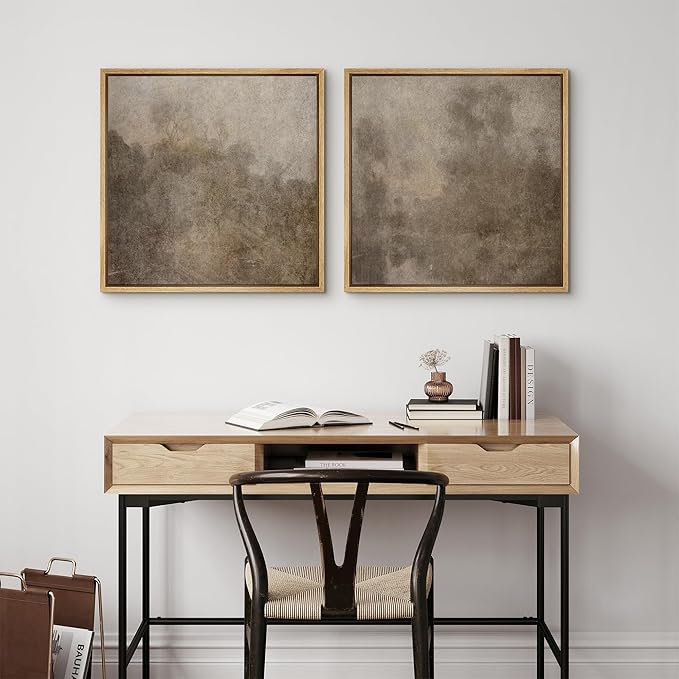 SIGNFORD Framed Canvas Print Wall Art Set Vintage Rustic Neutral Tones with Subtle Patterns Illustrations Modern Art Minimal Relax/Calm for Living Room, Bedroom, Office - 24"x24"x2 Natural
