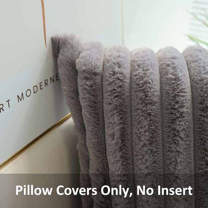 JOJUSIS Pack of 2 Faux Fur Plush Decorative Throw Pillow Covers Couch Cushion Case Soft Pillowcases (Grey, 18 x 18-Inch)
