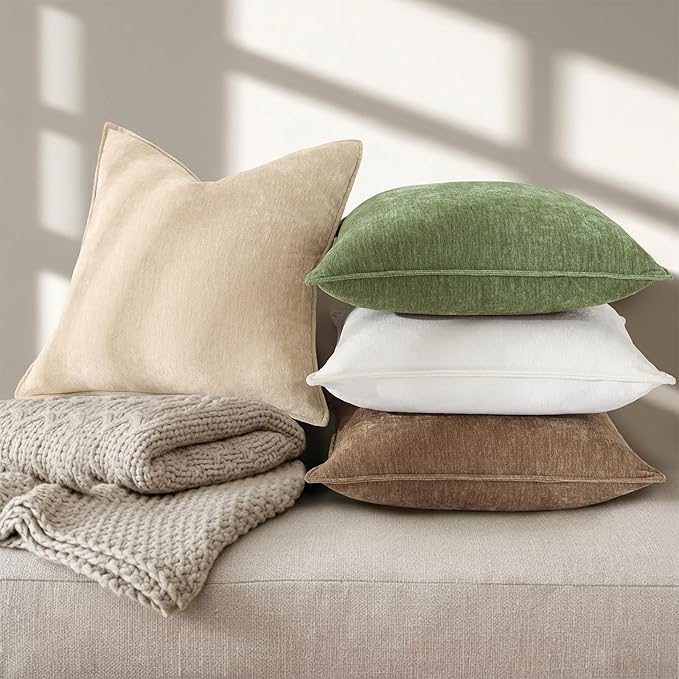 decorUhome Summer Couch Throw Pillow Covers 20x20 Set of 2, Decorative Soft Velvet Modern Cozy Chenille Pillow Cases with Elegant Design for Sofa Bed Living Room Home Decor, Dark Brown