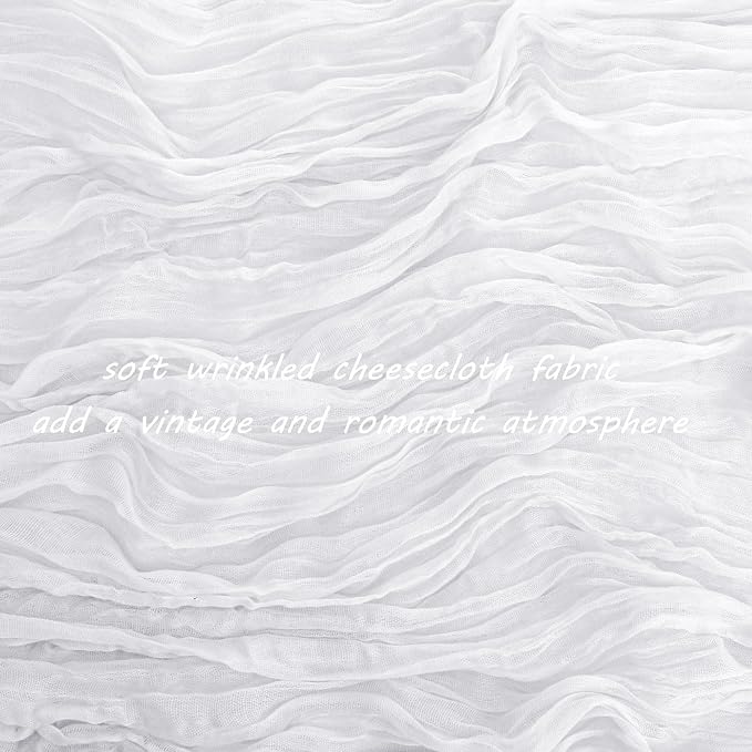 12 Pack 10Ft Cheesecloth Table Runner 35x120 Inch Boho Gauze Table Runner Rustic Cheese Cloth Long Romantic Table Runners for Wedding Bridal Shower Birthday Party Table Decor (White)