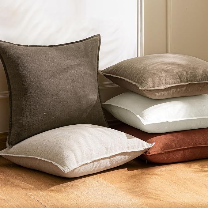 28x28 Inch Euro Sham Set of 2 Decorative Linen Solid Throw Pillow Covers Boho Accent Farmhouse Couch Pillowcases Modern Netural Home Decor for Bed Couch Sofa Living Room,Light Brown