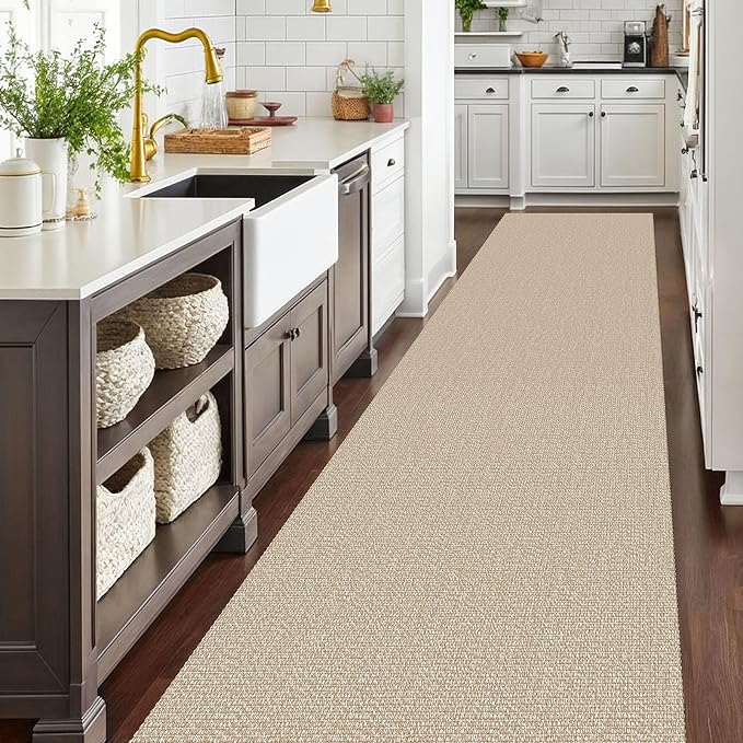 EARTHALL Runner Rug 3x20 Ft Washable Runners for Hallways Extra Long Woven Non Slip Entryway Runner Braided Kitchen Runner Indoor Outdoor Carpet Runners for Hotels, Officel, Stair, Send/Beige