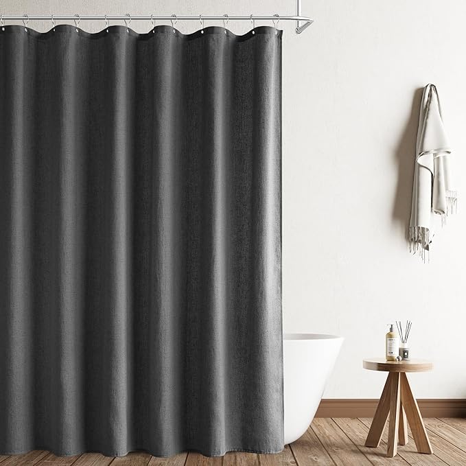 Naturoom Dark Grey Linen Shower Curtain, Country Boho Farmhouse Bath Decor Shower Curtains Neutral Cloth Weighted Textured Fabric Bath Curtain Liner with Hooks, 72x80