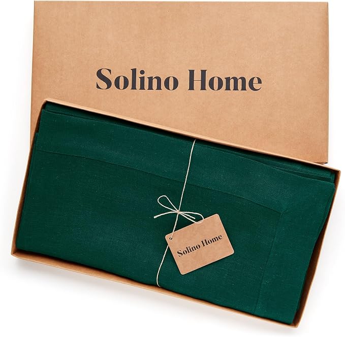 Solino Home Linen Tablecloth for Rectangle Tables 60 x 108 Inch - 100% Pure Linen Rainforest Green Table Cloth - Fete, Machine Washable Cloth Tablecloth
