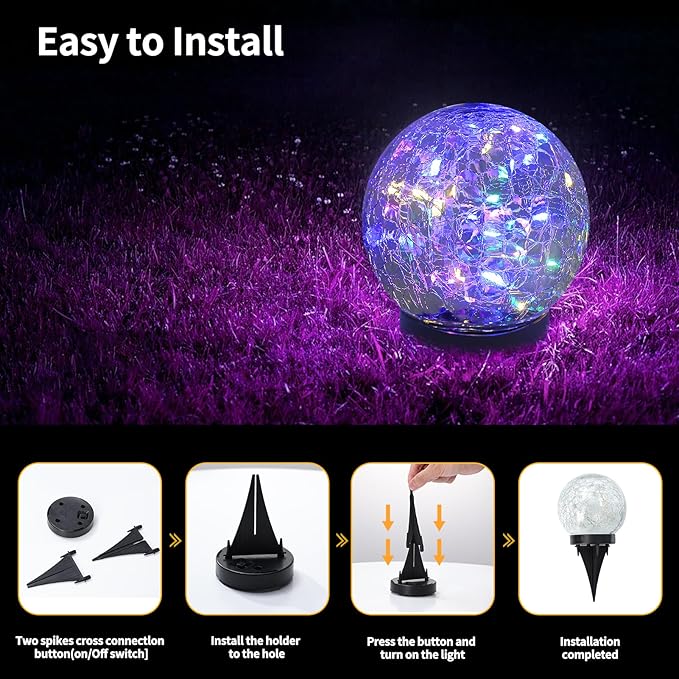 JKIMK Solar Globe Lights Outdoor Waterproof-Solar Balls Garden-Cracked Glass Ball Solar Lights Outdoor-Solar Orbs Outside-Outdoor Decorations Patio & Yard Lawn Backyard Decor
