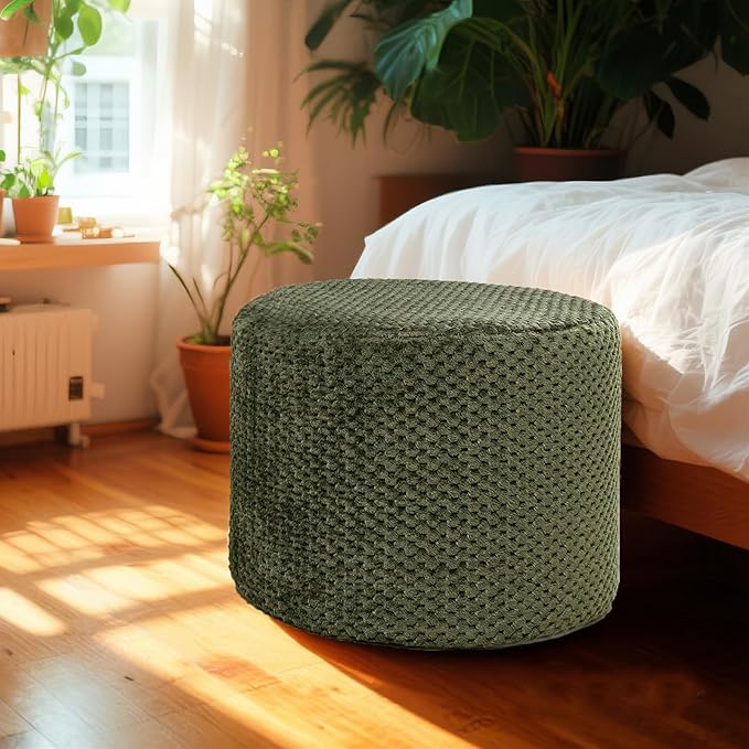 Ottoman Foot Rest Stuffed Round Boho Floor Poof Seating Armchair Foot Stool Floor Cushion Bean Bag Pouf Ottoman 18x18x14 Inch Forest