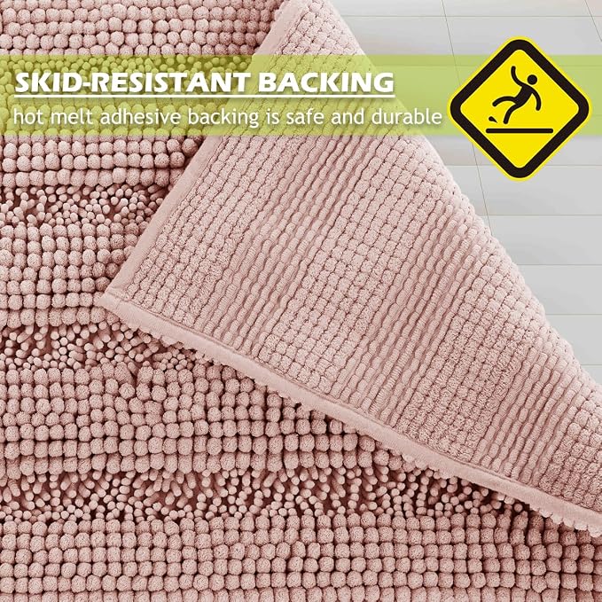 KGORGE Bath Mat for Bathroom - Soft Shower Rug Farmhouse Quick Drying Washable Absorbent Non-Slip Super Soft Chenile Bathtub Carpet Decorations for Family, Pink, 60" x 24", 1 Piece
