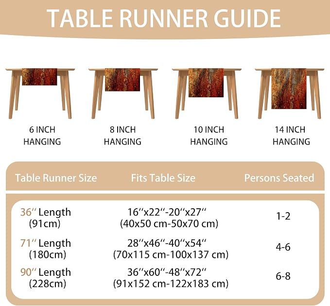 Brown and Orange Table Runner Inch Modern Abstract Messy Rust Painting Linen Dresser Runner Vintage Farmhouse Style Table Decor for Kitchen Dining Wedding Coffee Home Party (13"x 36")