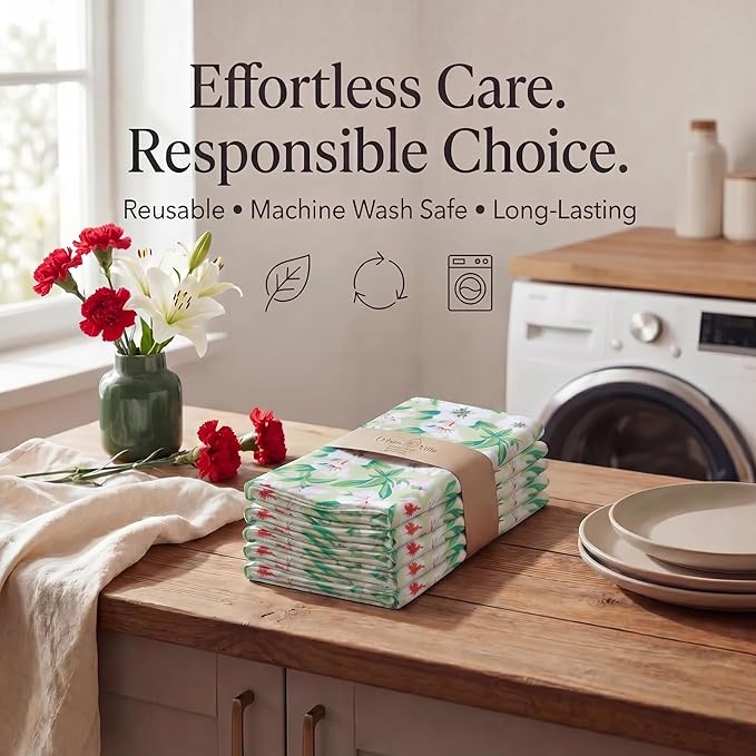Urban Villa Cloth Napkins 100% Cotton Highly Absorbent Washable Durable Reusable Premium Dinner Napkins Ideal for Gifts for Mothers Day Hotel Farmhouse Parties - Flower Print (20" x 20", Set of 12)