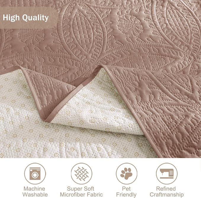 Loveseat Covers for 2 Cushion Couch, Water-Repellent Slip Covers for Sofa, Machine Washable Love Seat Quilted Couch Covers, Pet Friendly Loveseat Slipcovers (Loveseat 48", Dusty Pink)