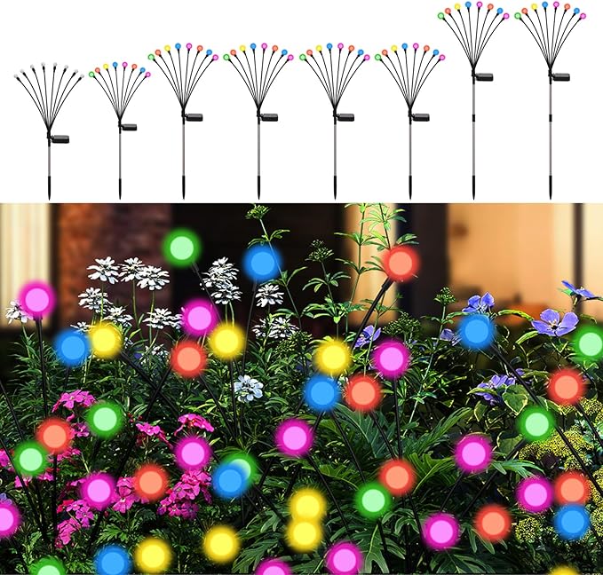 Solar Firefly Lights Multicolor, 8 Pack 800mAh Swaying Firefly Garden Lights Solar Powered Outdoor Waterproof Color Changing for Outside Yard Patio Lawn Pathway Walkway Stake Christmas Decor