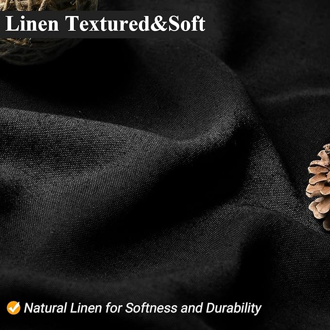 Naturoom 80 Inch Long Black Linen Shower Curtain, Linen Textured Weighted Cloth Fabric Boho Shower Curtain for Bathroom, Water Repellent, Simple Hotel Spa Luxury Bathroom Decor, 72x80