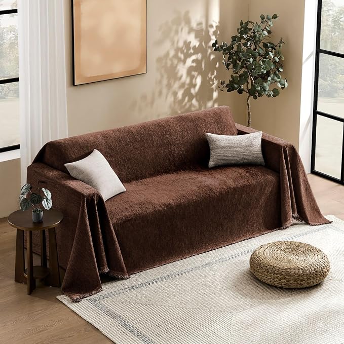 Couch Cover for Dogs Sectional Sofa Cover Washable for 2 Cushion Couch, Chenille Couch Cover Blanket, Sectional Sofa Slipcovers, Multi-Use Furniture Protector for Kids, Pets, 71" X118", Coffee