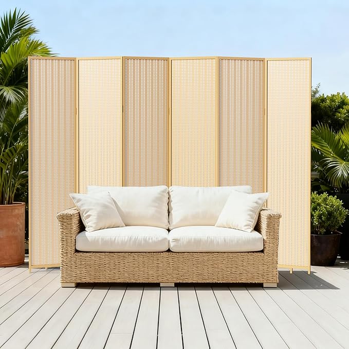 6 Panel Room Divider and Extra Wide Folding Privacy Screen, 94.5" W x 67" H, Bamboo Room Divider for Room Separation