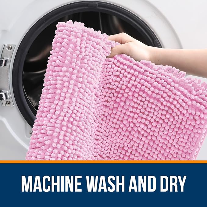 OLANLY Bathroom Runner Rugs 47x24, Extra Soft Absorbent Chenille Bath Rugs, Rubber Backing Quick Dry, Machine Washable Long Bath Mats for Bathroom Floor, Tub and Shower, Home Decor Accessories, Pink