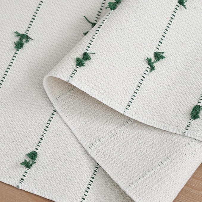 Artoid Mode Dark Green Boho Farmhouse Cotton Woven Table Runner, Seasonal Christmas Kitchen Dining Table Decoration for Home Party Decor 12x60 Inch
